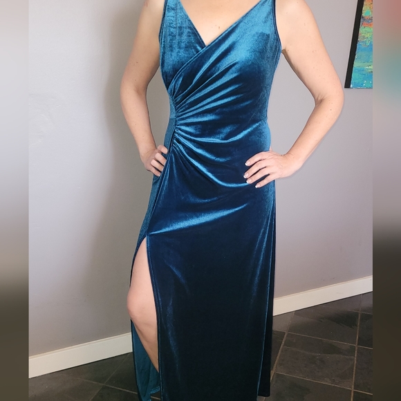NWT Velvet Petrol Blue Party Dress - Picture 1 of 12
